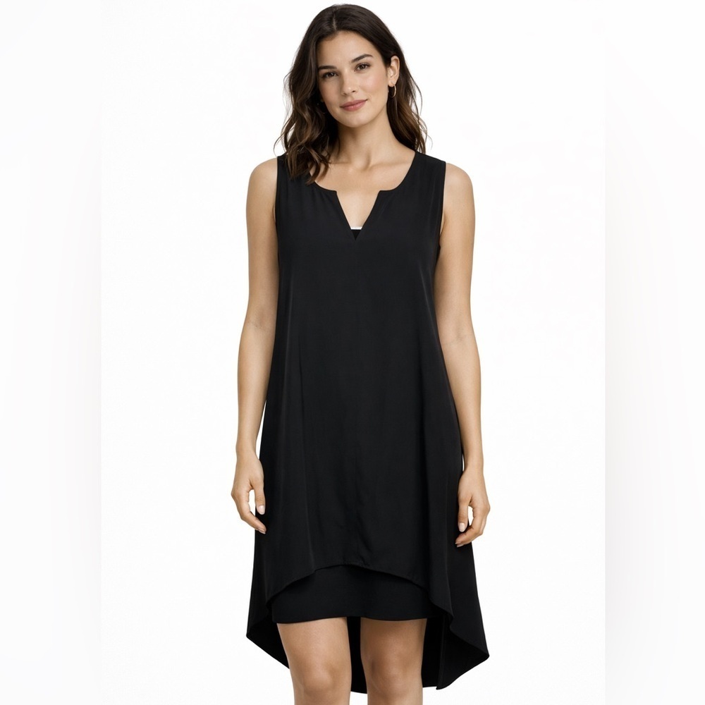 RACHEL Rachel Roy Black Asymmetrical High-Low Sheath Tunic Dress